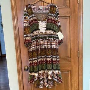 NWT One World print dress with lace insert and 3/4 sleeves size 2X